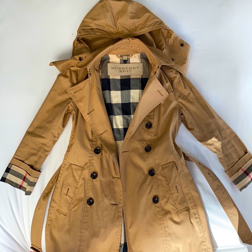 Burberry Hooded Canvas Trench Coat size 4